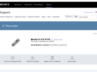 ICD-P110 driver download page on the Sony site