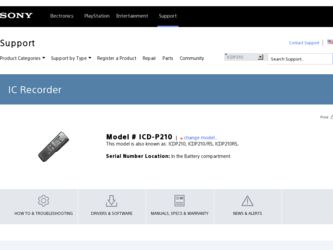 ICD-P210 driver download page on the Sony site