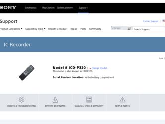 ICD-P320 driver download page on the Sony site