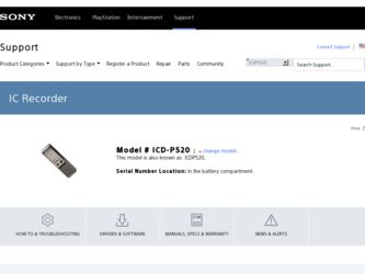 ICD-P520 driver download page on the Sony site