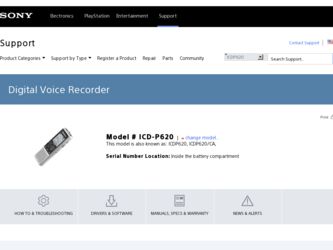 ICD P620 driver download page on the Sony site