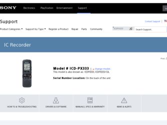 ICD-PX333 driver download page on the Sony site
