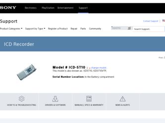 ICD-ST10 driver download page on the Sony site