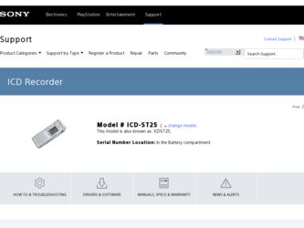 ICD-ST25 driver download page on the Sony site
