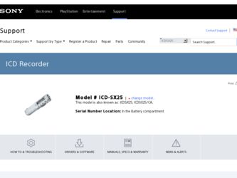 ICD-SX25 driver download page on the Sony site