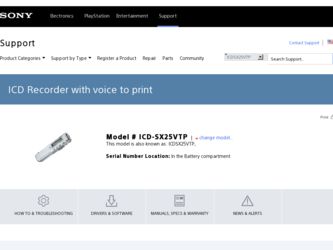 ICD-SX25VTP driver download page on the Sony site