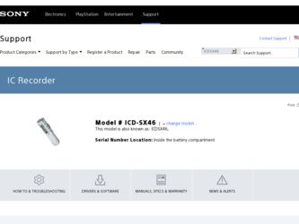 ICD-SX46 driver download page on the Sony site