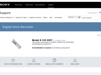 ICD SX57 driver download page on the Sony site