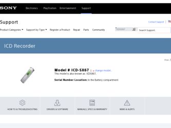 ICD-SX67 driver download page on the Sony site