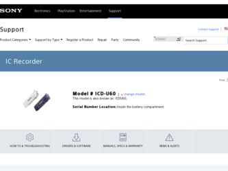 ICDU60 driver download page on the Sony site