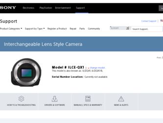 ILCE-QX1 driver download page on the Sony site