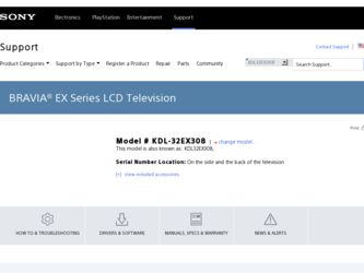 KDL-32EX308 driver download page on the Sony site