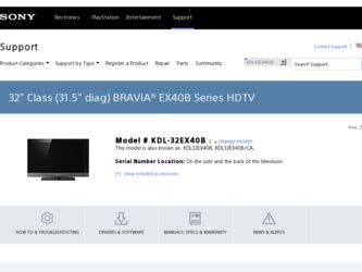 KDL-32EX40B driver download page on the Sony site
