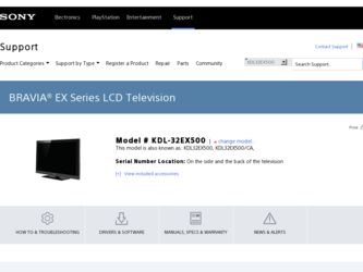 KDL-32EX500 driver download page on the Sony site