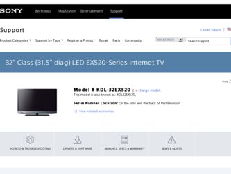 KDL-32EX520 driver download page on the Sony site