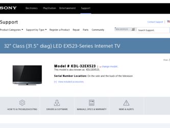 KDL-32EX523 driver download page on the Sony site