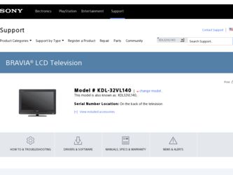 KDL-32VL140 driver download page on the Sony site