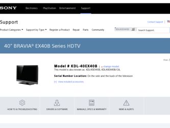 KDL-40EX40B driver download page on the Sony site