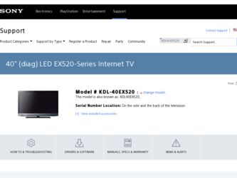 KDL-40EX520 driver download page on the Sony site