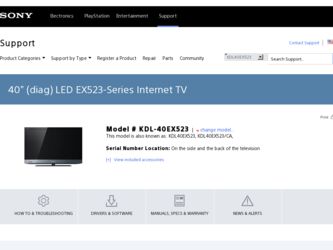 KDL-40EX523 driver download page on the Sony site