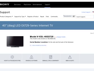 KDL-40EX729 driver download page on the Sony site