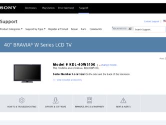 KDL 40W5100 driver download page on the Sony site