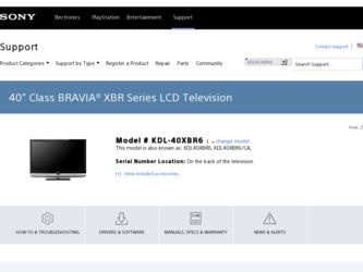 KDL-40XBR6 driver download page on the Sony site