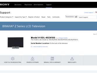 KDL-40Z4100 driver download page on the Sony site