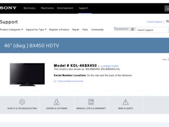 KDL-46BX450 driver download page on the Sony site