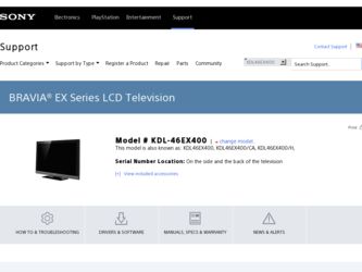 KDL-46EX400 driver download page on the Sony site