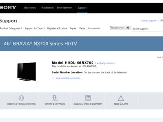 KDL-46NX700 driver download page on the Sony site
