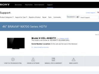 KDL-46NX711 driver download page on the Sony site