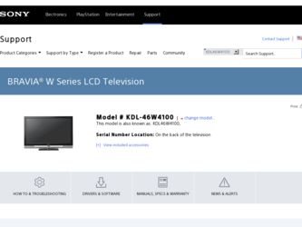 KDL-46W4100 driver download page on the Sony site