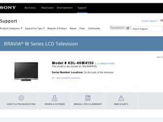 KDL 46W4150 driver download page on the Sony site