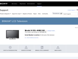 KDL-46WL140 driver download page on the Sony site