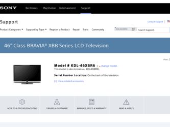KDL-46XBR6 driver download page on the Sony site