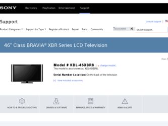 KDL-46XBR8 driver download page on the Sony site