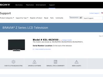 KDL-46Z4100 driver download page on the Sony site