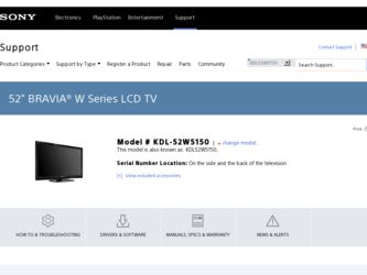 KDL-52W5150 driver download page on the Sony site
