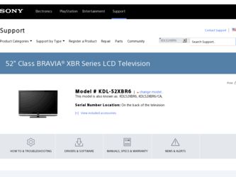 KDL-52XBR6 driver download page on the Sony site