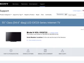 KDL-55EX723 driver download page on the Sony site