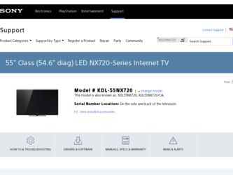 KDL-55NX720 driver download page on the Sony site
