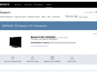 KDL-60EX500 driver download page on the Sony site