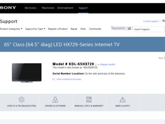 KDL-65HX729 driver download page on the Sony site