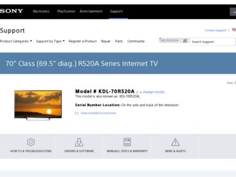 KDL-70R520A driver download page on the Sony site