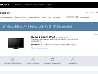 KDL32S5100 driver download page on the Sony site