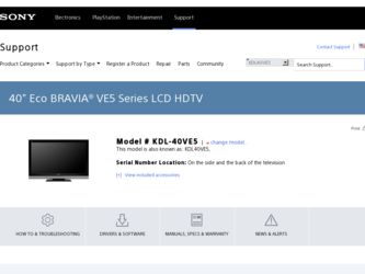 KDL40VE5 driver download page on the Sony site