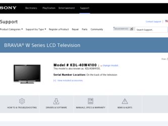 KDL40W4100 driver download page on the Sony site