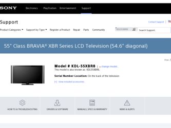 KDL55XBR8 driver download page on the Sony site