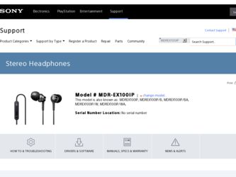 MDR-EX100IP driver download page on the Sony site